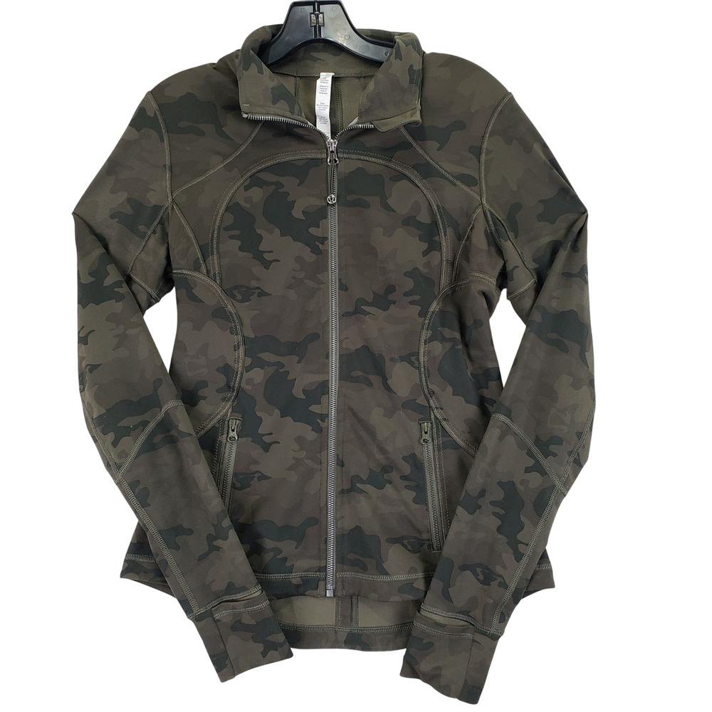 Lululemon Define Jacket Womens 8 Green Camo Slim Fit Full Zip Mock Neck Active